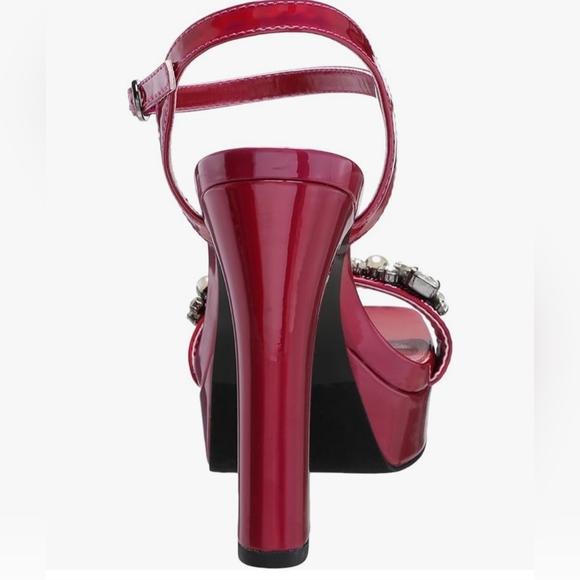 KARL LAGERFELD RHINESTONE EMBELLISHED HIGH HEEL PLATFORM FUSCIA RED SHOE JALA 10 - Picture 3 of 7